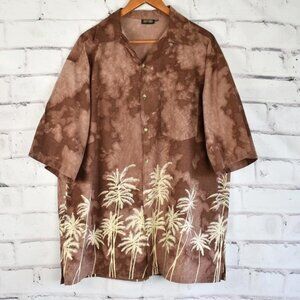 Revue Brown Tie Dye Print Hawaiian Short Sleeve Button Up Shirt XL